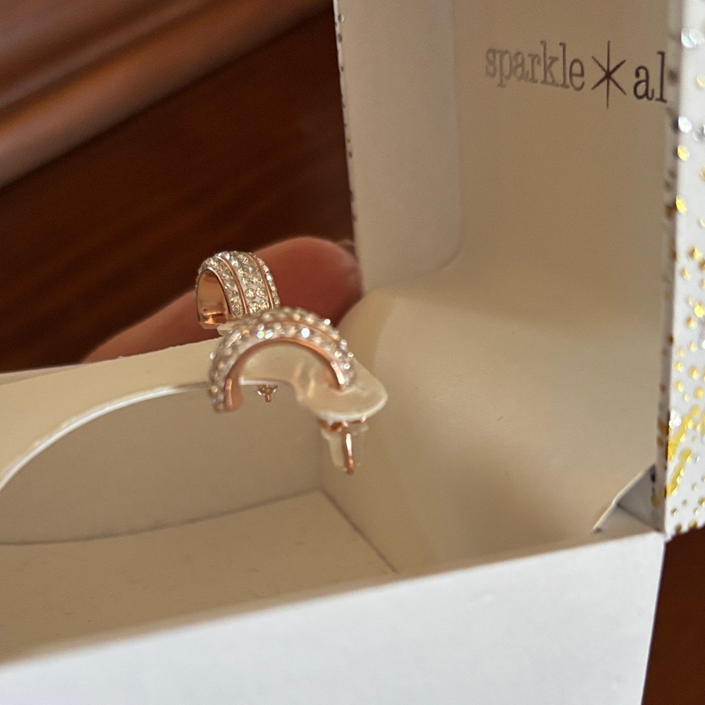 Gold and Crystal Studded Hoop Earrings - Picture 5 of 6